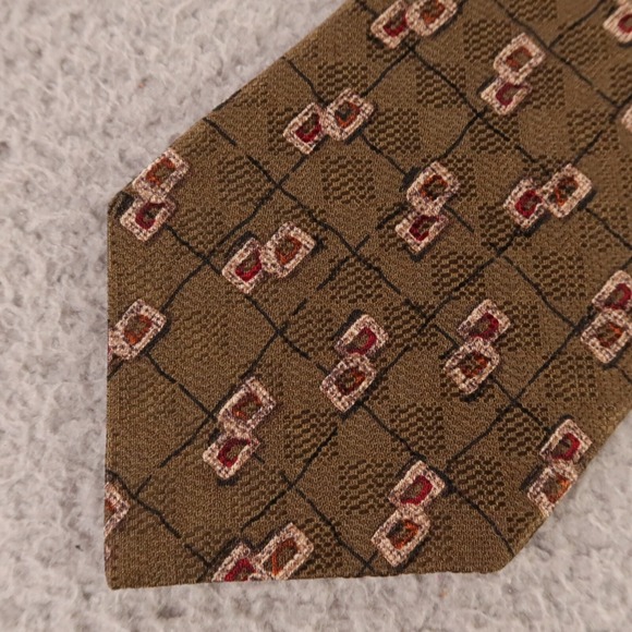 LT Designs Tie Brown Abstract Shapes 100% Silk Hand Made‎ in USA 3.75" - Picture 2 of 7